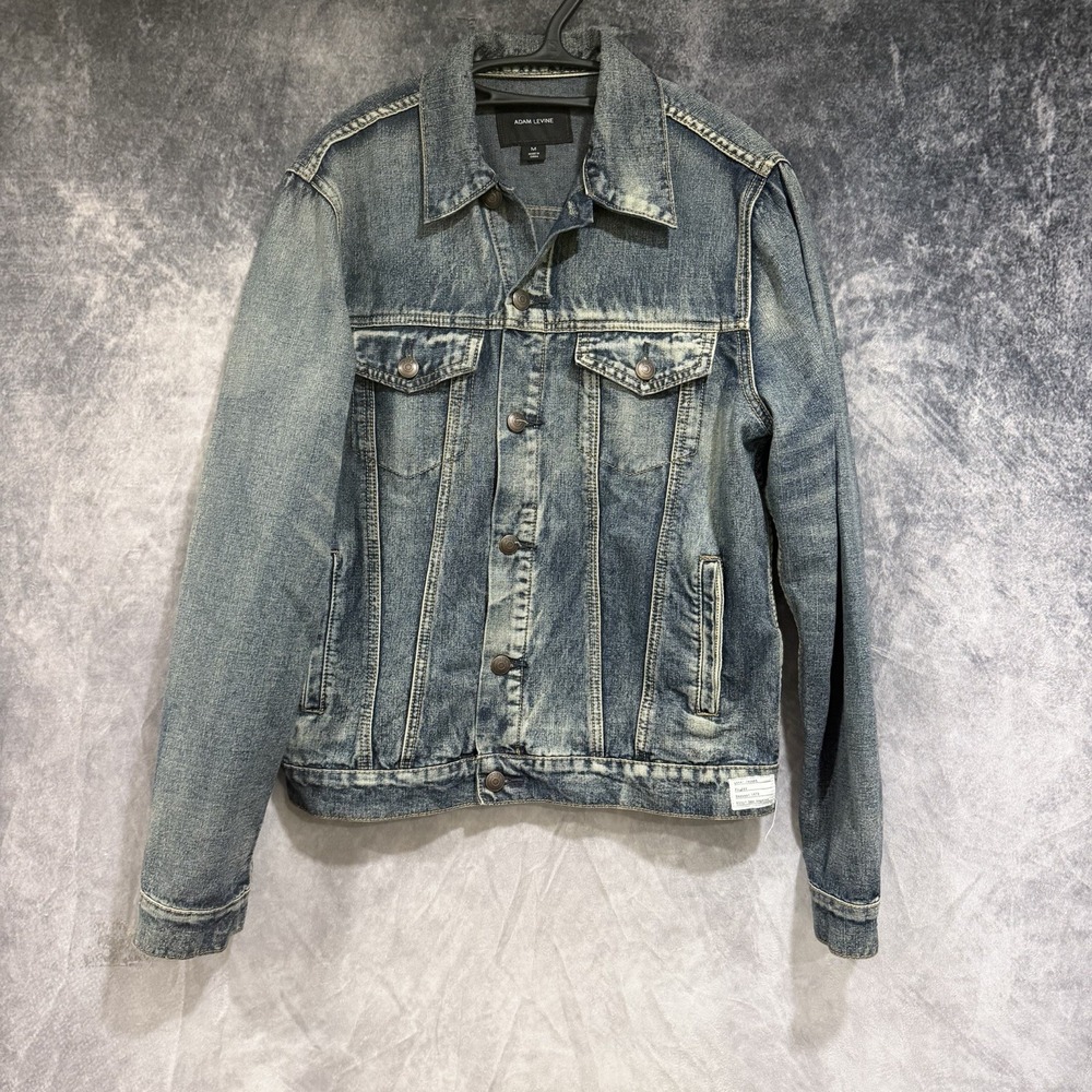 Adam Levine Trucker Jean Jacket Blue Medium Wash distressing Size M Pockets